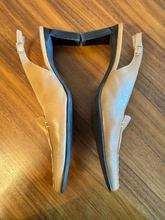 Franco Sarto Slingback Heels Tan Leather Square Toe Size 8 Chic - Picture 8 of 13